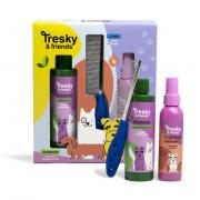 Tresky & Friends Gift Set 3 Pezzi per Cani - Shampoo al Tè Verde 200 ml, Spray Profumato Peach Blossom 120 ml e Pettine Districante