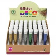 Display 40 flaconi glitter Bio grana fine 10ml colori assortiti Deco