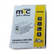 Caricatore USB 35W 1 USB-C+ 1 USB-A Bianco-Mkc