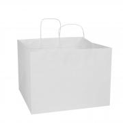 15 Shopper Surf Maxi 34x34x25cm carta kraft bianco<br>SHOPPER IN CARTA KRAFT CON MANIGLIA IN CARTA RITORTA RINFORZATA. IL FONDO QUADRATO RENDE LO SHOPPER IDEALE PER IL TRASPORTO DEI CLASSICI CARTONI UTILIZZATI PER LA PIZZA D\'ASPORTO.