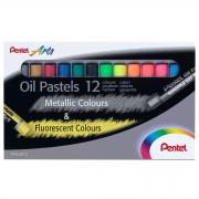 Astuccio 12 pastelli a olio colori assortiti fluo e metal Pentel