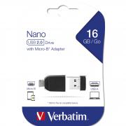 MEMORIA USB2.0 16GB STORE \'N\' STAY NANO + OTG MICRO USB ADAPTER