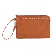 Pochette Emanuela Biffoli Busta Piatta Marrone in Ecopelle Scamosciata con Borchie e Fodera Personalizzata