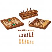 Scacchiera Magnetica Pieghevole 3 in 1 in Legno Set Scacchi Dama Backgammon con Dadi e Pedine