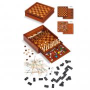 Multigioco in Legno 7 in 1 Set Scacchi, Dama, Tria, Backgammon, Domino, Shanghai e Gioco dell’Oca