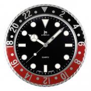 Orologio Da Parete Diver GMT Style al Quarzo D.34 cm Acciaio Nero e Rosso Lowell - 14936R