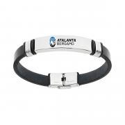 Bracciale Ufficiale Atalanta 22 cm in Acciaio 316L e Pelle Nera con Piastra Smaltata