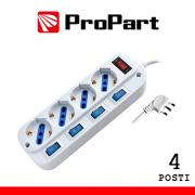 Multipresa 4 Prese Schuko con Interruttori Singoli e Cavo da 1,5m