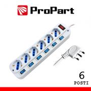 Multipresa 6 Prese Bipasso Schuko con Interruttori Singoli e Spina 16A con Protezione Sovraccarico Cavo da 1,5m