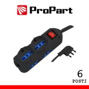 Multipresa 4 Prese Bipasso e 2 Schuko con Interruttore e Spina 16A Nera con Cavo da 1,5m