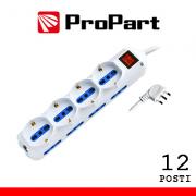 Multipresa 8 Prese Bipasso e 4 Schuko con Interruttore e Spina 16A Bianca con Cavo da 1,5m