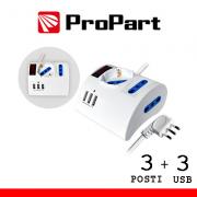 Multipresa da Tavolo 2 Prese Bipasso 1 Schuko con 3 USB con Interruttore e Spina 16A Cavo da 1,5m