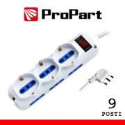 Multipresa 6 Prese Bipasso 3 Schuko con Interruttore e Spina 10A Nera Cavo da 1,5m